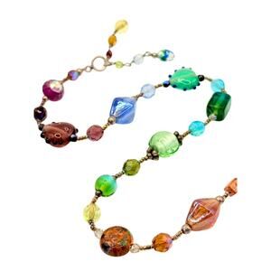 Vintage Murano-Style Multi-Color Art Glass Necklace -1990s Eclectic Boho Jewelry